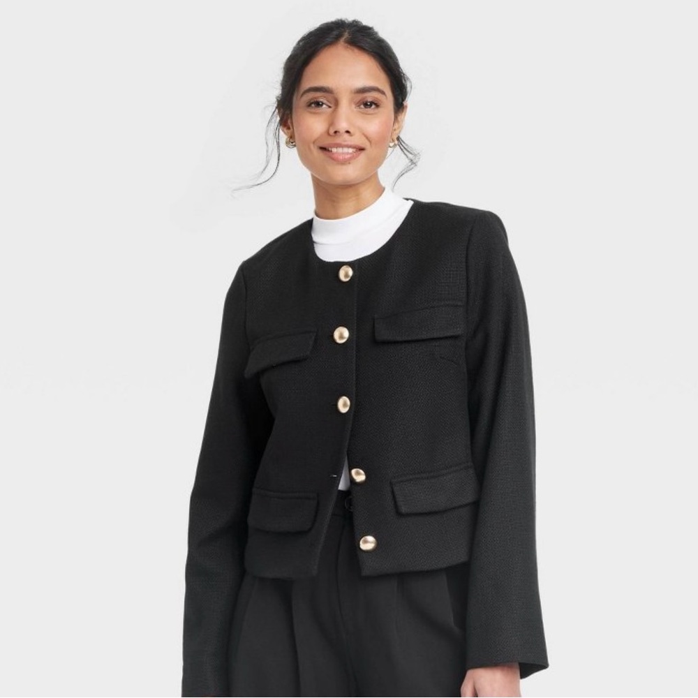 Women's Black Button-Up Jacket Size L